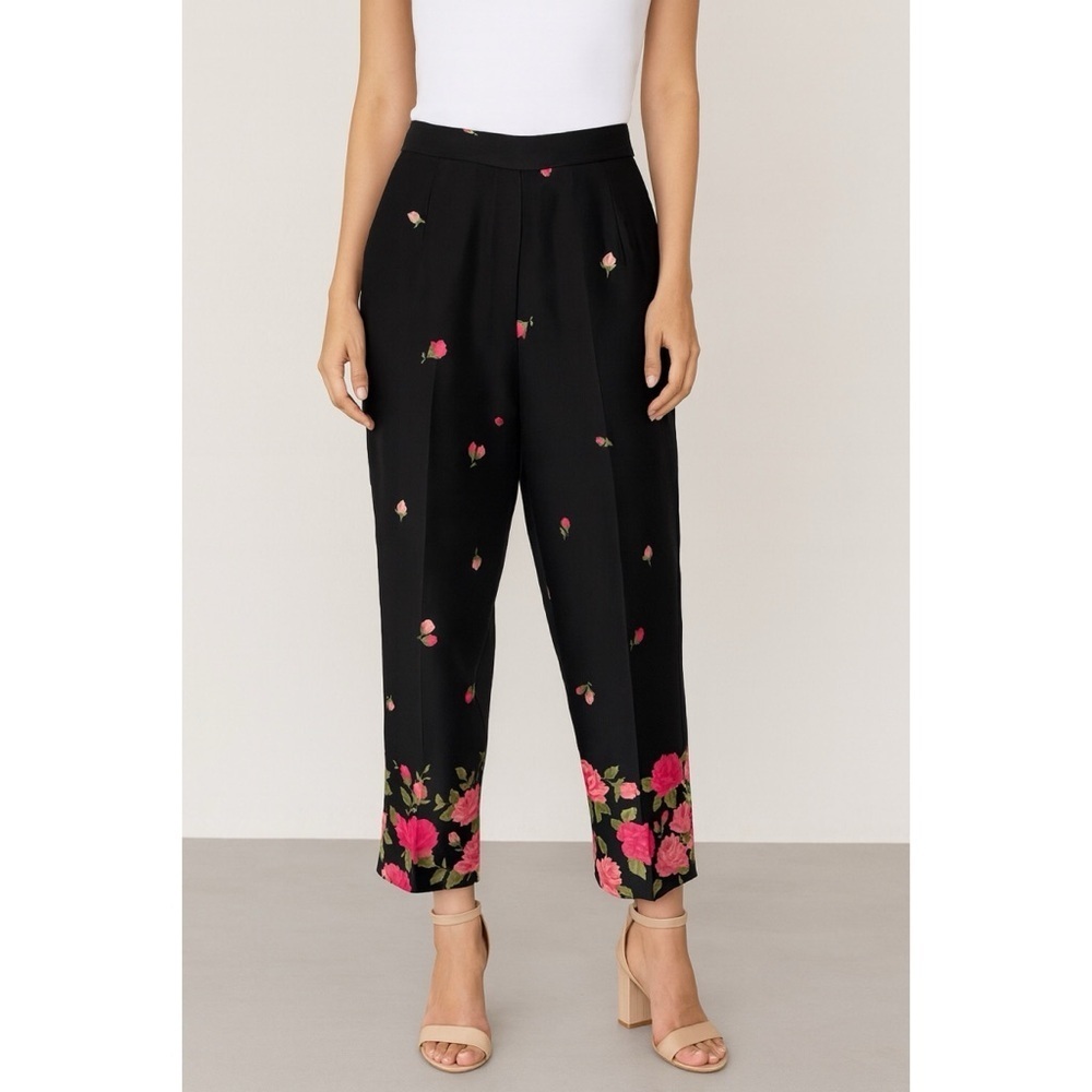 Talbots x Vintage 100% Silk Floral Rose Print High Rise Pleated Pants